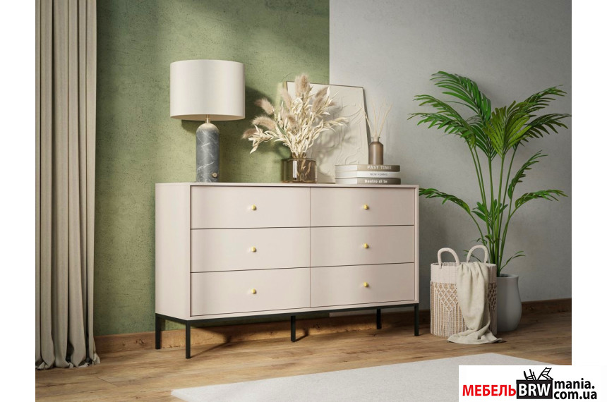 Комод Perfect Home Моно / Mono MKS154 с 6 ящиками и черными ножками Беж песочный