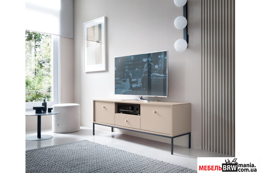 Тумба під ТБ Perfect Home Моно / Mono MRTV154 2-дверна з 1 шухлядою та чорними ніжками Беж пісочний