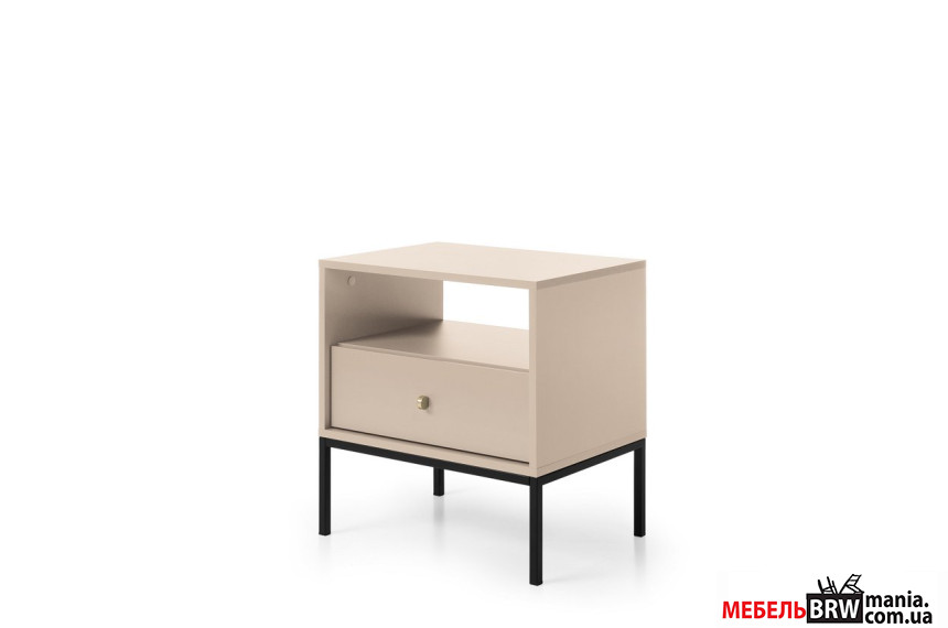 Тумба прикроватная Perfect Home Моно / Mono MS54 с 1 ящиком и черными ножками Беж песочный