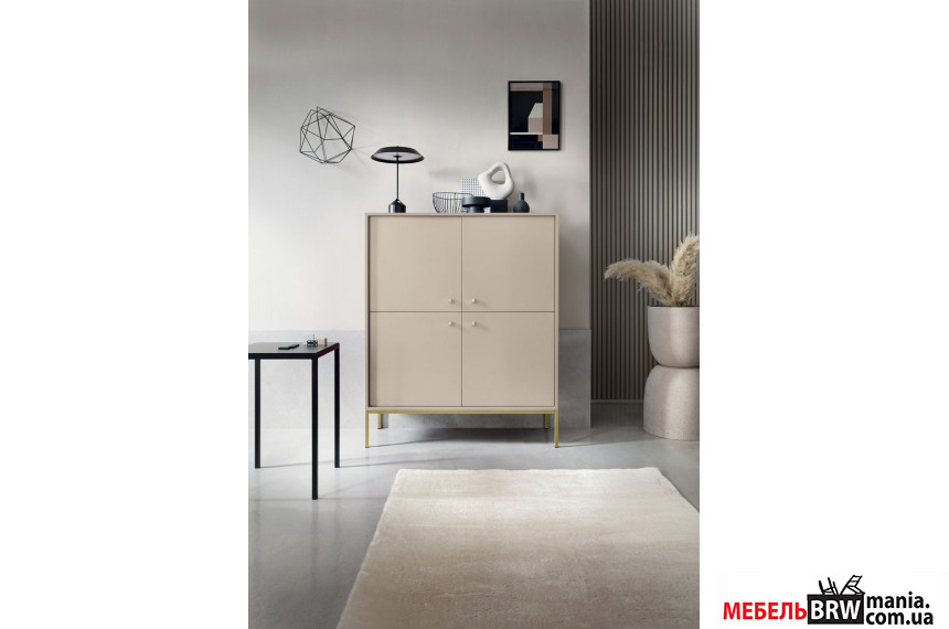 Комод высокий Perfect Home Моно / Mono MK104 4-дверный с золотыми ножками Беж песочный