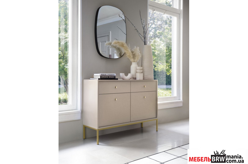 Комод Perfect Home Моно / Mono MKSZ104 2-дверный с 2 ящиками и золотыми ножками Беж песочный