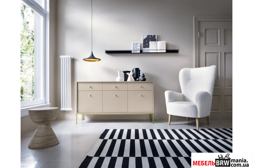 Комод Perfect Home Моно / Mono MKSZ154 3-дверный с 3 ящиками и золотыми ножками Беж песочный