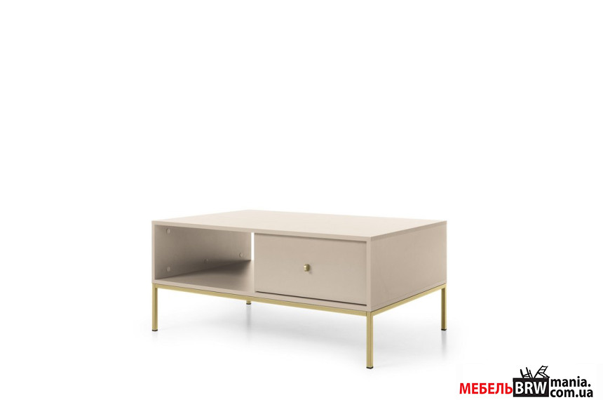 Стол журнальный Perfect Home Моно / Mono ML104 с 2 ящиками и золотыми ножками Беж песочный