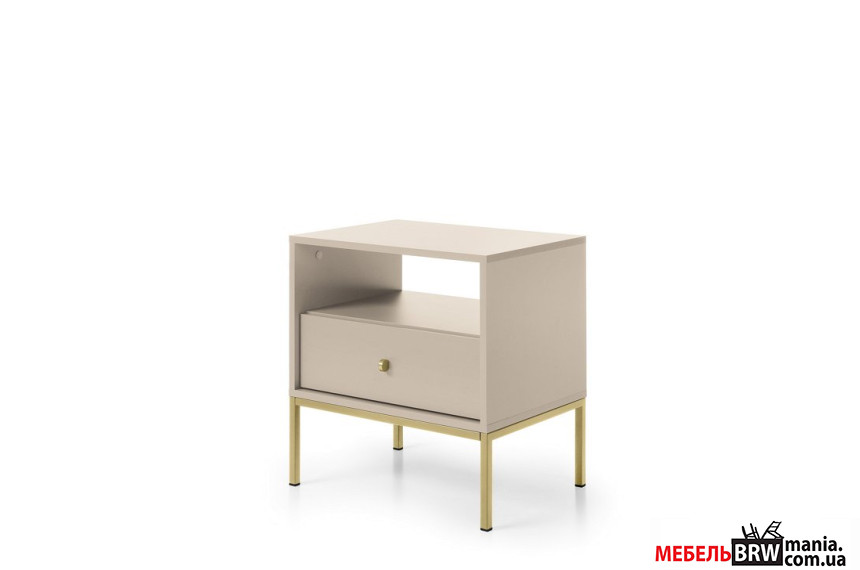 Тумба прикроватная Perfect Home Моно / Mono MS54 с 1 ящиком и золотыми ножками Беж песочный