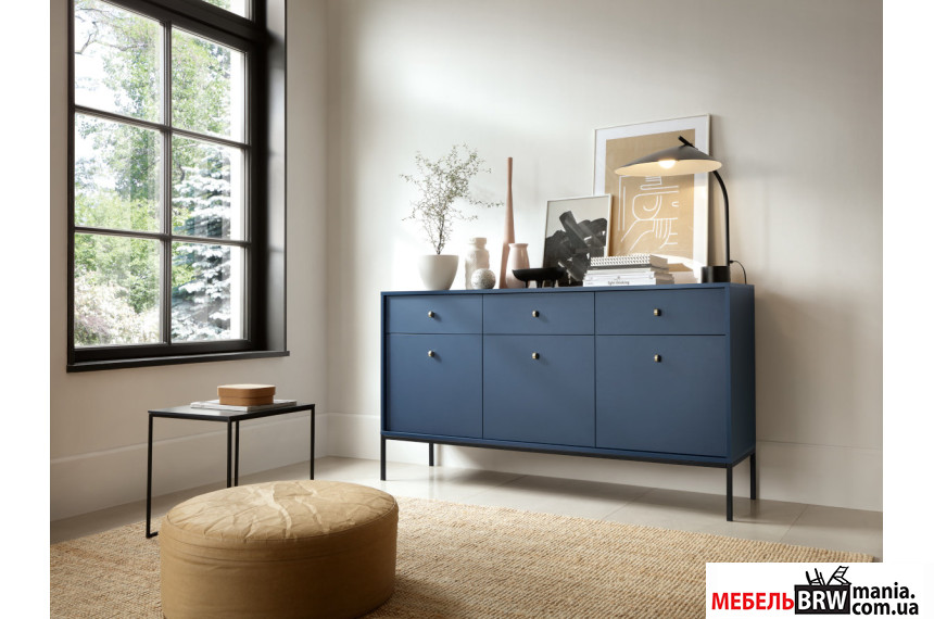 Комод Perfect Home Моно / Mono MKSZ154 3-дверный с 3 ящиками и черными ножками Гранат