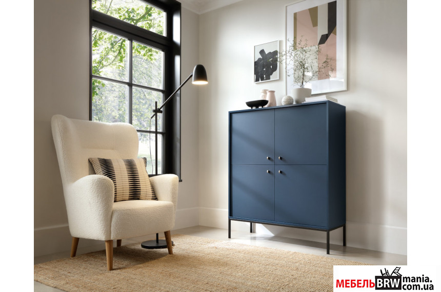 Комод высокий Perfect Home Моно / Mono MK104 4-дверный с черными ножками Гранат