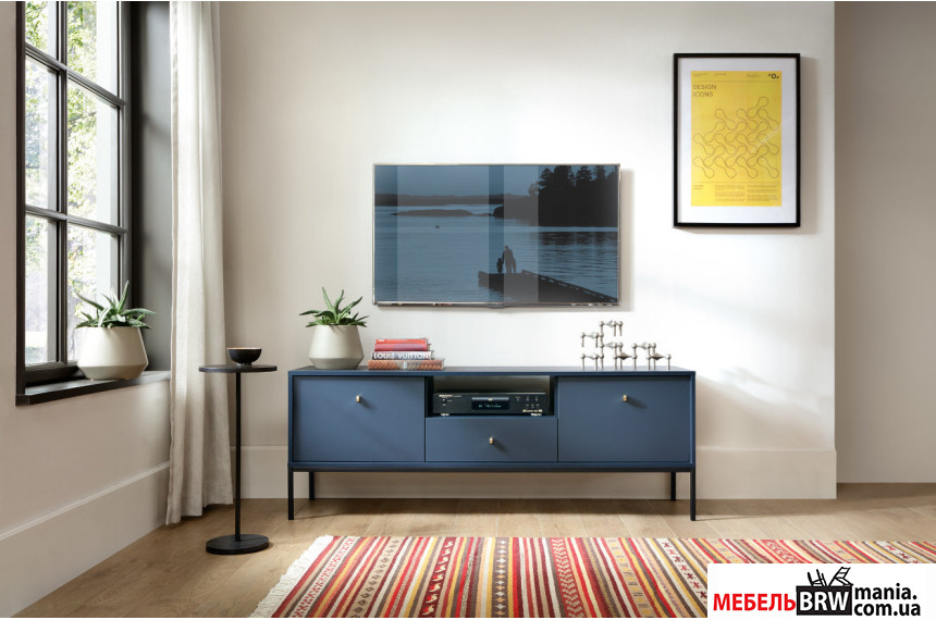 Тумба под ТВ Perfect Home Моно / Mono MRTV154 2-дверная с 1 ящиком и черными ножками Гранат