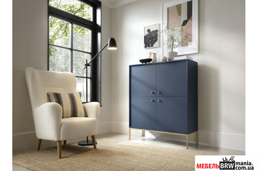Комод высокий Perfect Home Моно / Mono MK104 4-дверный с золотыми ножками Гранат