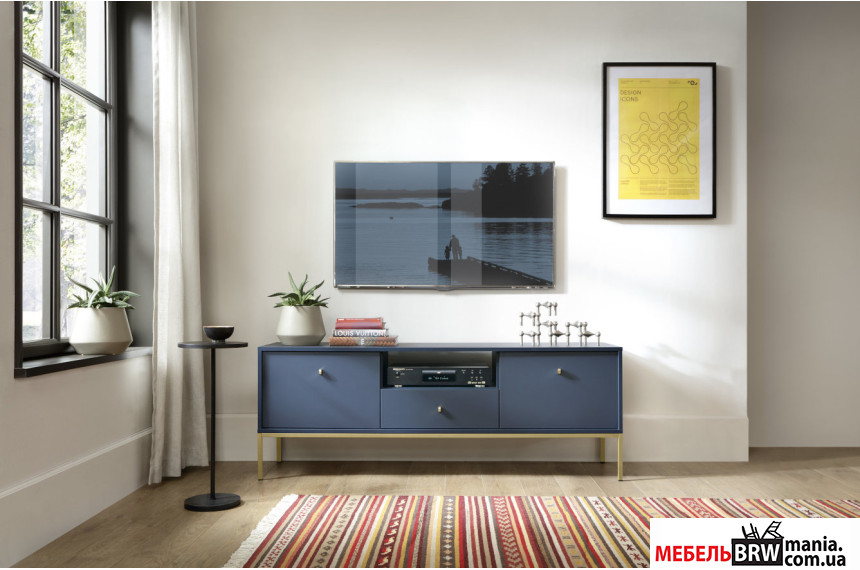 Тумба под ТВ Perfect Home Моно / Mono MRTV154 2-дверная с 1 ящиком и золотыми ножками Гранат