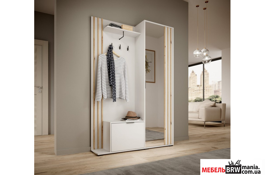 Прихожая с зеркалом Perfect Home Нелли / Nelly 2-дверная Белый/дуб артизан
