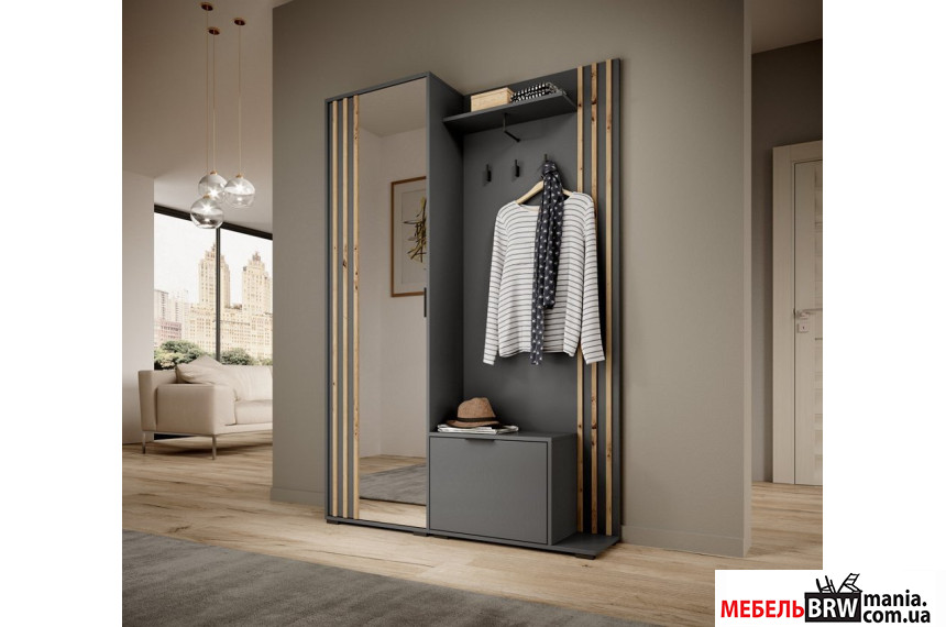 Прихожая с зеркалом Perfect Home Нелли / Nelly 2-дверная Графит/дуб артизан