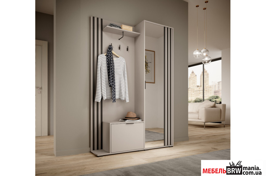 Прихожая с зеркалом Perfect Home Нелли / Nelly 2-дверная Кашемир/черный