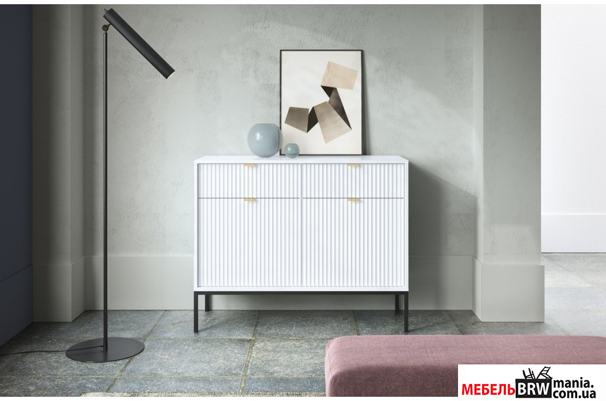 Комод Perfect Home Нова / Nova KSZ104 2-дверный с 2 ящиками и черными ножками Белый