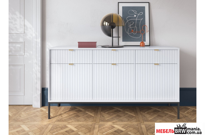 Комод Perfect Home Нова / Nova KSZ154 3-дверный с 3 ящиками и черными ножками Белый