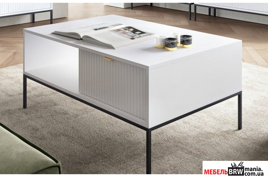 Стол журнальный Perfect Home Нова / Nova L104 с 2 ящиками и черными ножками Белый