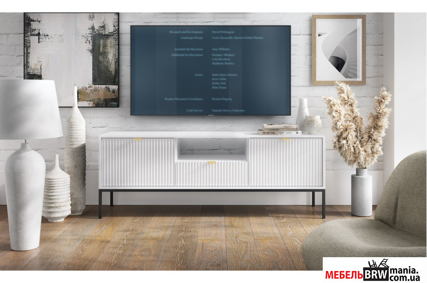 Тумба под ТВ Perfect Home Нова / Nova RTV154 2-дверная с 1 ящиком и черными ножками Белый