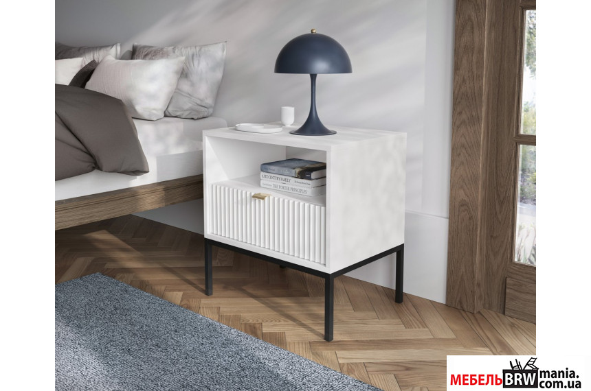 Тумба прикроватная Perfect Home Нова / Nova S54 с 1 ящиком и черными ножками Белый