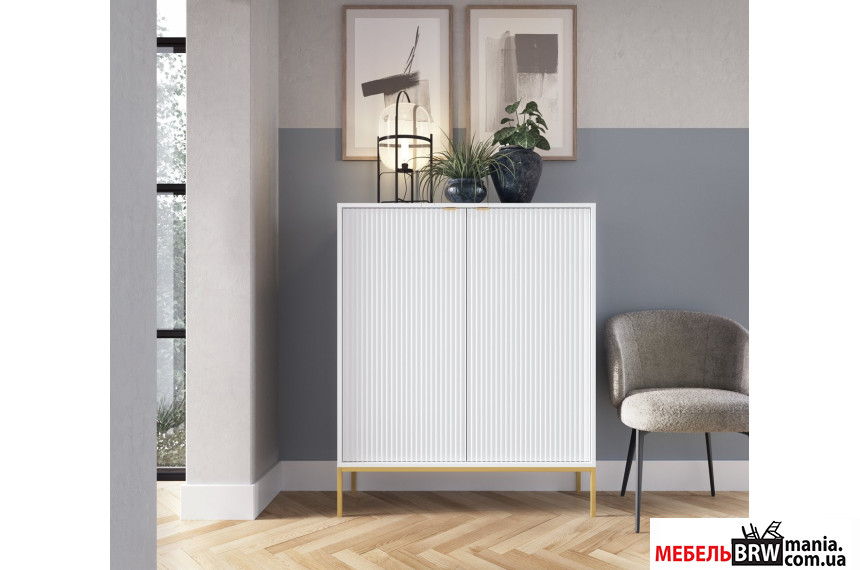 Комод высокий Perfect Home Нова / Nova K104 2-дверный с золотыми ножками Белый