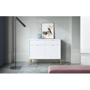 Комод Perfect Home Нова / Nova KSZ104 2-дверный с 2 ящиками и золотыми ножками Белый