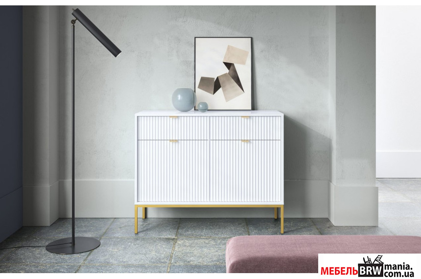 Комод Perfect Home Нова / Nova KSZ104 2-дверный с 2 ящиками и золотыми ножками Белый