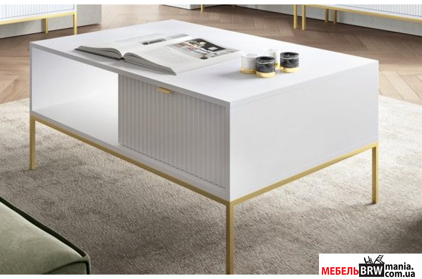 Стол журнальный Perfect Home Нова / Nova L104 с 2 ящиками и золотыми ножками Белый