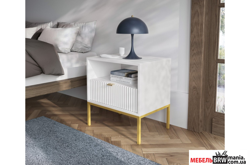 Тумба прикроватная Perfect Home Нова / Nova S54 с 1 ящиком и золотыми ножками Белый