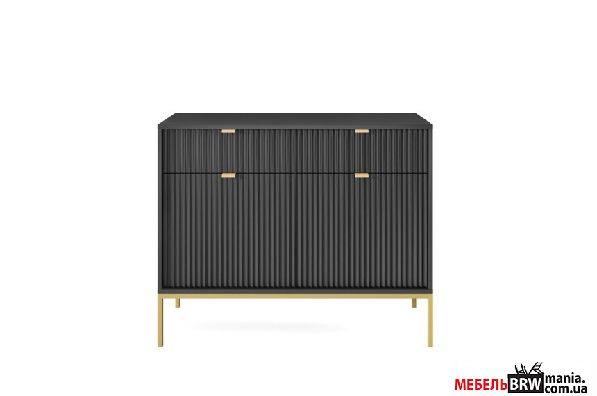 Комод Perfect Home Нова / Nova KSZ104 2-дверный с 2 ящиками и золотыми ножками Черный