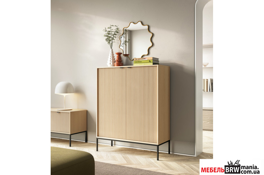 Комод высокий Perfect Home Нова / Nova K104 2-дверный с черными ножками Дуб виченца
