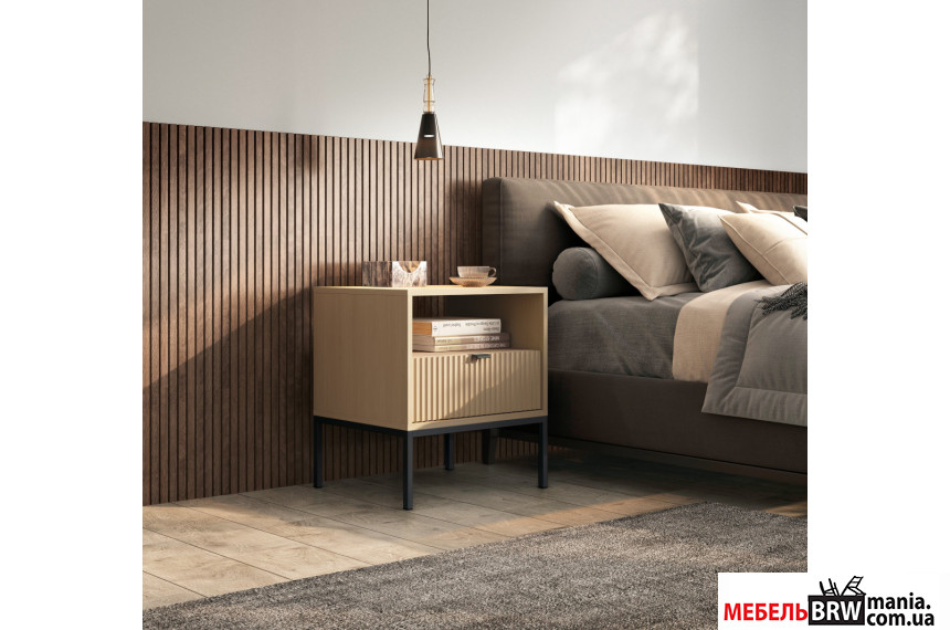Тумба прикроватная Perfect Home Нова / Nova S54 с 1 ящиком и черными ножками Дуб виченца