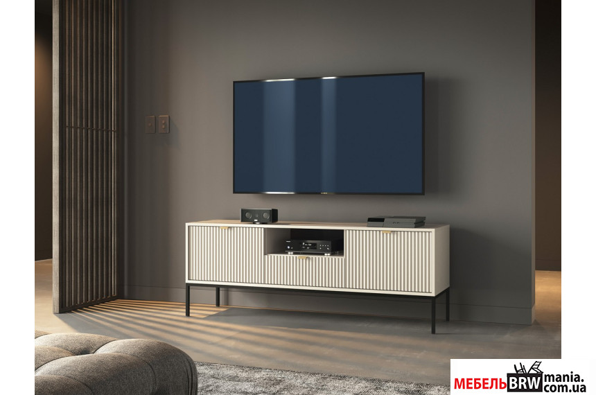 Тумба под ТВ Perfect Home Нова / Nova RTV154 2-дверная с 1 ящиком и черными ножками Кашемир