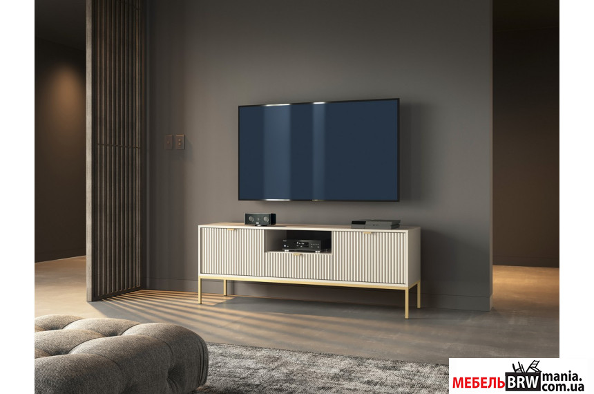 Тумба под ТВ Perfect Home Нова / Nova RTV154 2-дверная с 1 ящиком и золотыми ножками Кашемир