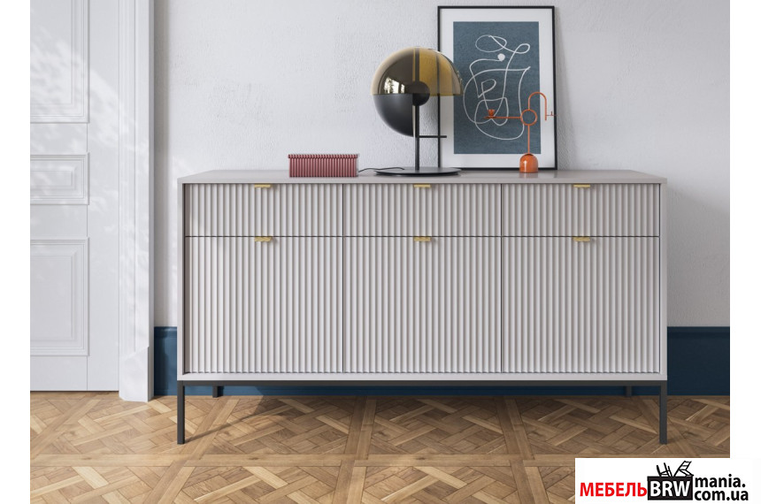Комод Perfect Home Нова / Nova KSZ154 3-дверний з 3 шухлядами і чорними ніжками Сірий