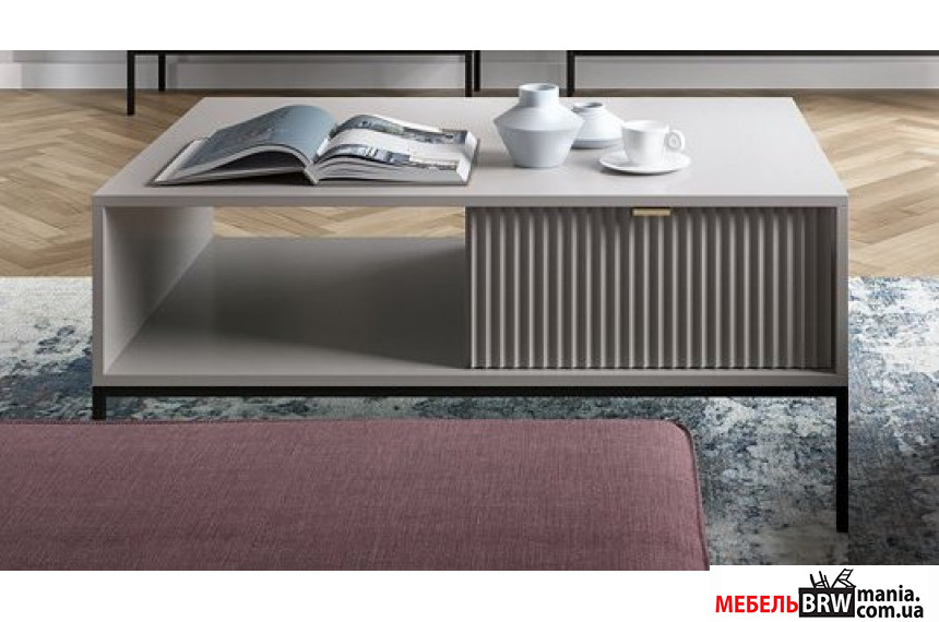 Стол журнальный Perfect Home Нова / Nova L104 с 2 ящиками и черными ножками Серый
