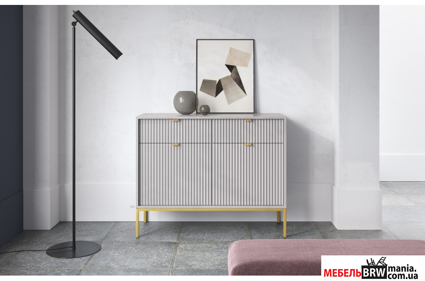 Комод Perfect Home Нова / Nova KSZ104 2-дверний з 2 шухлядами і золотими ніжками Сірий
