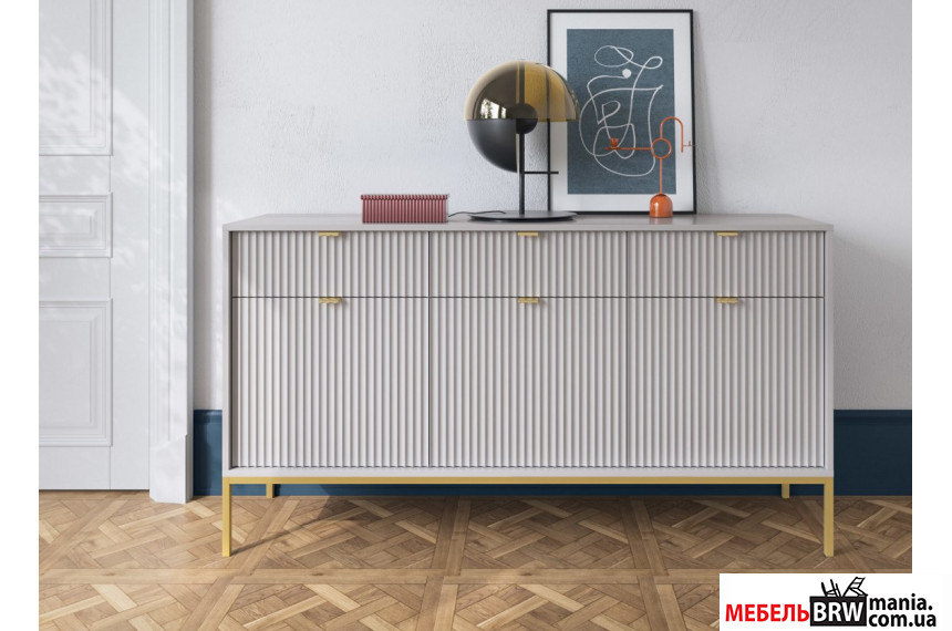 Комод Perfect Home Нова / Nova KSZ154 3-дверний з 3 шухлядами і золотими ніжками Сірий