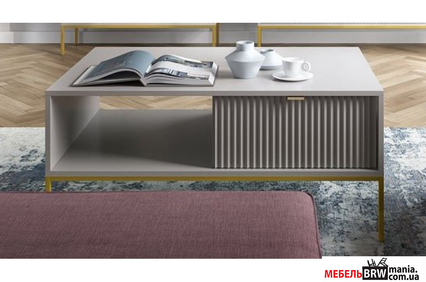 Стол журнальный Perfect Home Нова / Nova L104 с 2 ящиками и золотыми ножками Серый