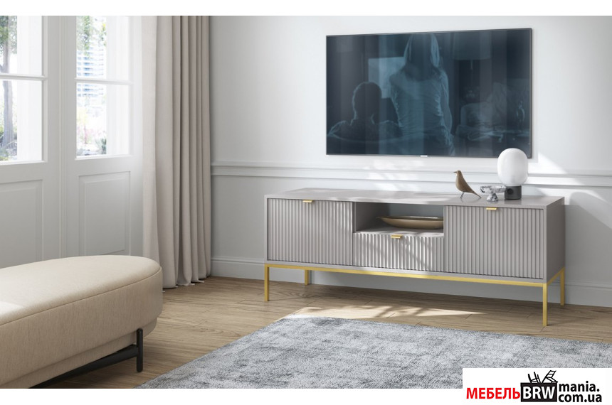 Тумба под ТВ Perfect Home Нова / Nova RTV154 2-дверная с 1 ящиком и золотыми ножками Серый