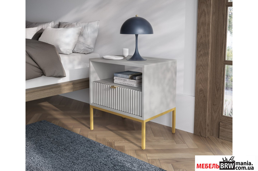 Тумба прикроватная Perfect Home Нова / Nova S54 с 1 ящиком и золотыми ножками Серый
