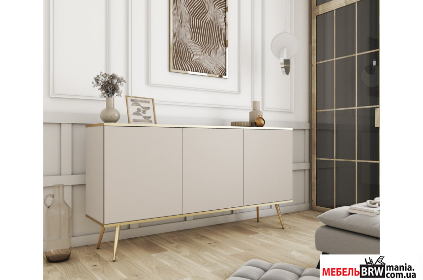 Комод Perfect Home Оро / Oro K160 3-дверний з золотими ніжками Бежевий