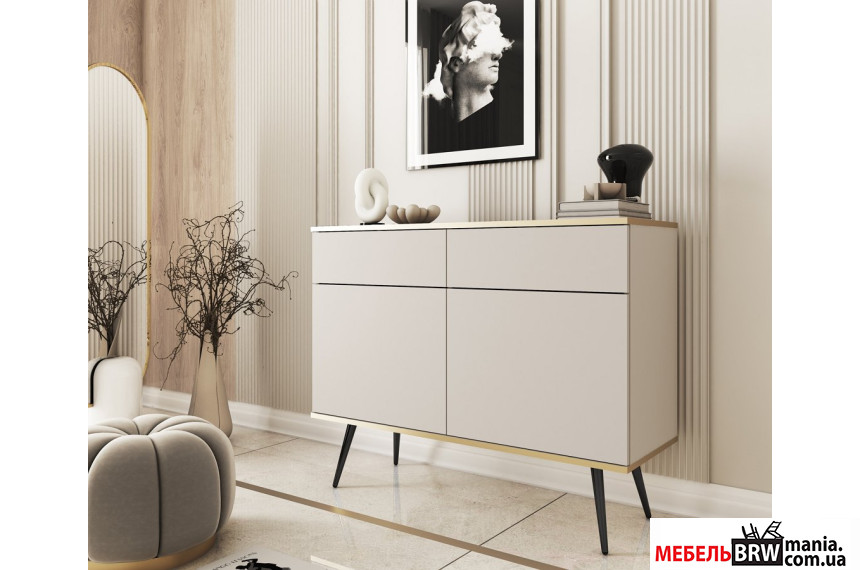 Комод Perfect Home Оро / Oro KSZ107 2-дверний з 2 шухлядами і чорними ніжками Бежевий