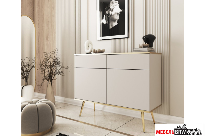 Комод Perfect Home Оро / Oro KSZ107 2-дверний з 2 шухлядами і золотими ніжками Бежевий