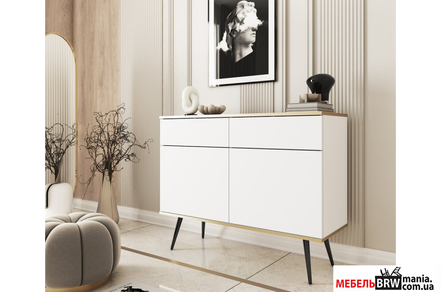 Комод Perfect Home Оро / Oro KSZ107 2-дверний з 2 шухлядами і чорними ніжками Білий