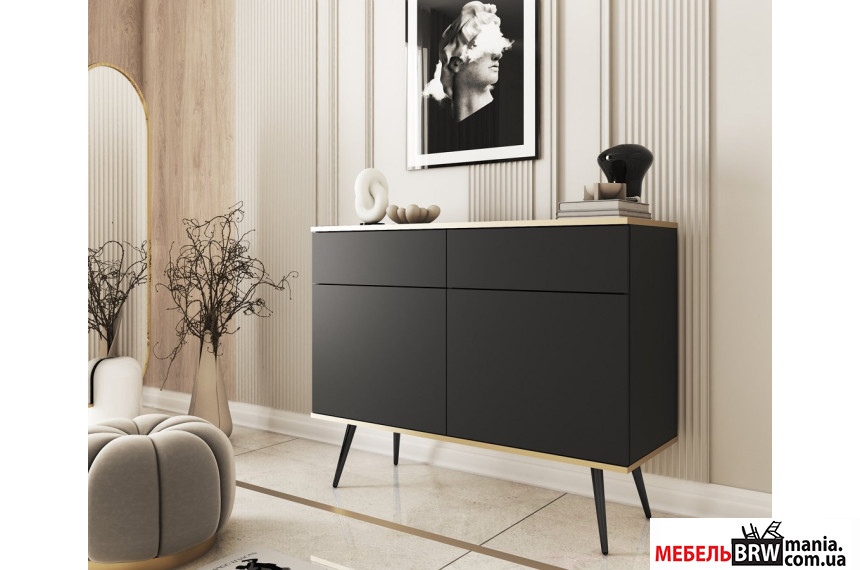 Комод Perfect Home Оро / Oro KSZ107 2-дверний з 2 шухлядами і чорними ніжками Чорний