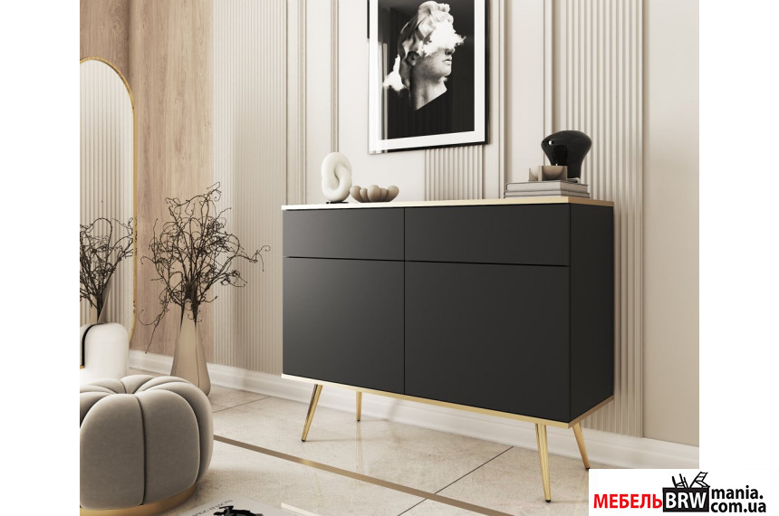 Комод Perfect Home Оро / Oro KSZ107 2-дверний з 2 шухлядами і золотими ніжками Чорний