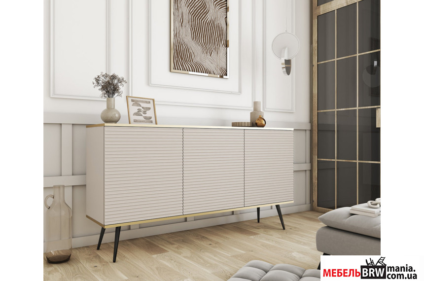 Комод Perfect Home Оро / Oro K160 MDF 3-дверний з чорними ніжками Бежевий