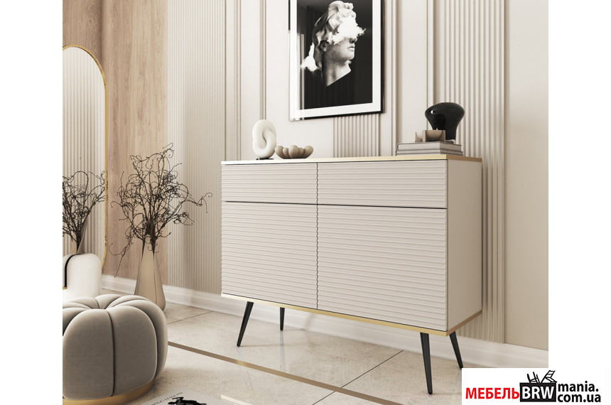 Комод Perfect Home Оро / Oro KSZ107 MDF 2-дверний з 2 шухлядами і чорними ніжками Бежевий