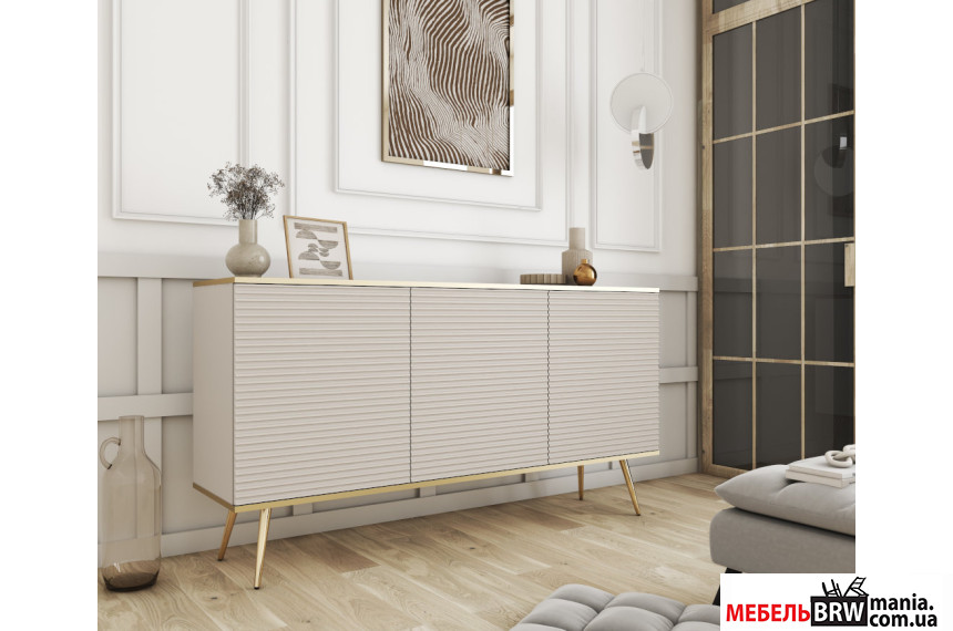 Комод Perfect Home Оро / Oro K160 MDF 3-дверний з золотими ніжками Бежевий