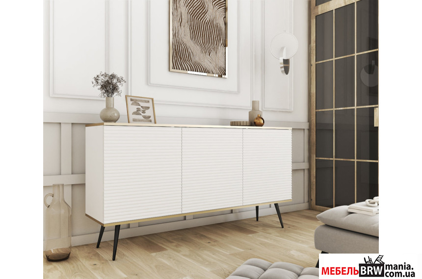 Комод Perfect Home Оро / Oro K160 MDF 3-дверний з чорними ніжками Білий