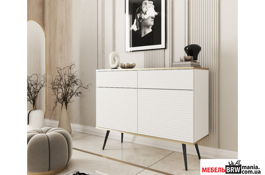 Комод Perfect Home Оро / Oro KSZ107 MDF 2-дверний з 2 шухлядами і чорними ніжками Білий
