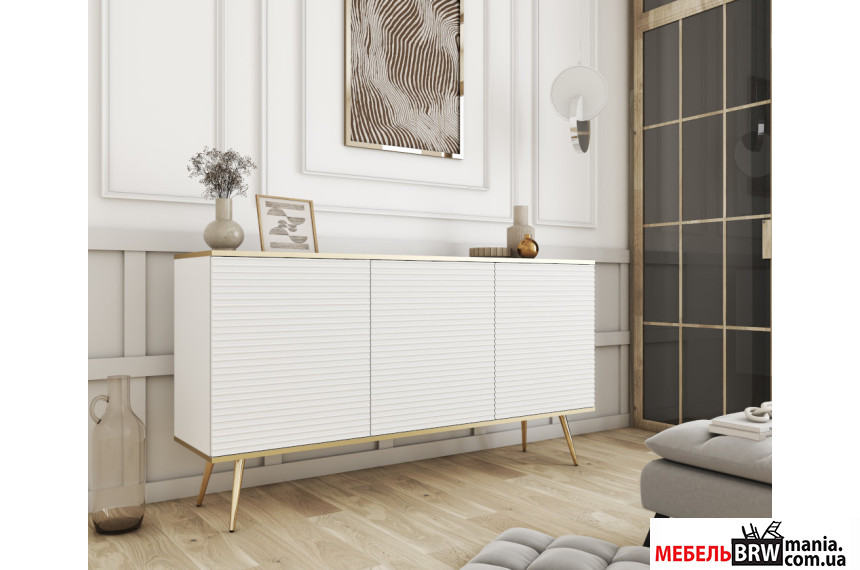 Комод Perfect Home Оро / Oro K160 MDF 3-дверний з золотими ніжками Білий